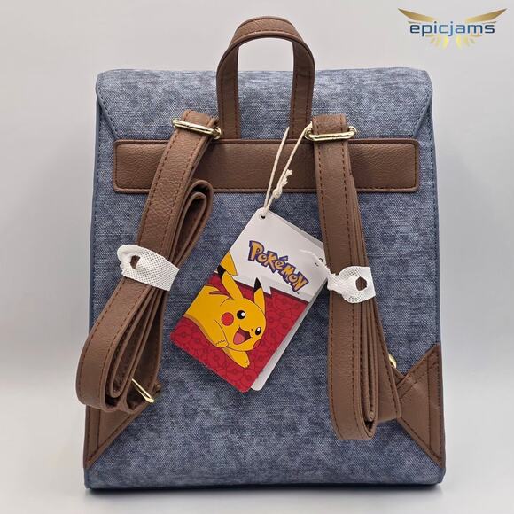 Loungefly Pokémon Pikachu Eevee Squirtle Patches Blue Denim Mini Backpack Bag - Picture 6 of 11